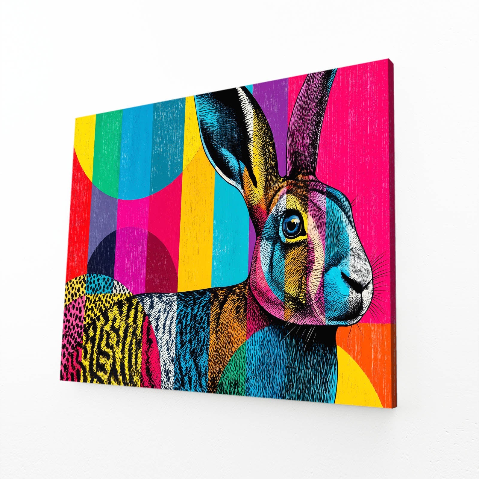 Colorful Rabbit Canvas Art – angled canvas view on white background