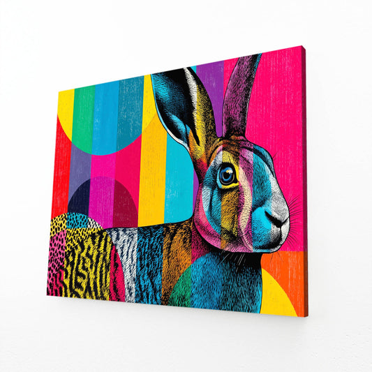 Colorful Rabbit Canvas Art – angled canvas view on white background