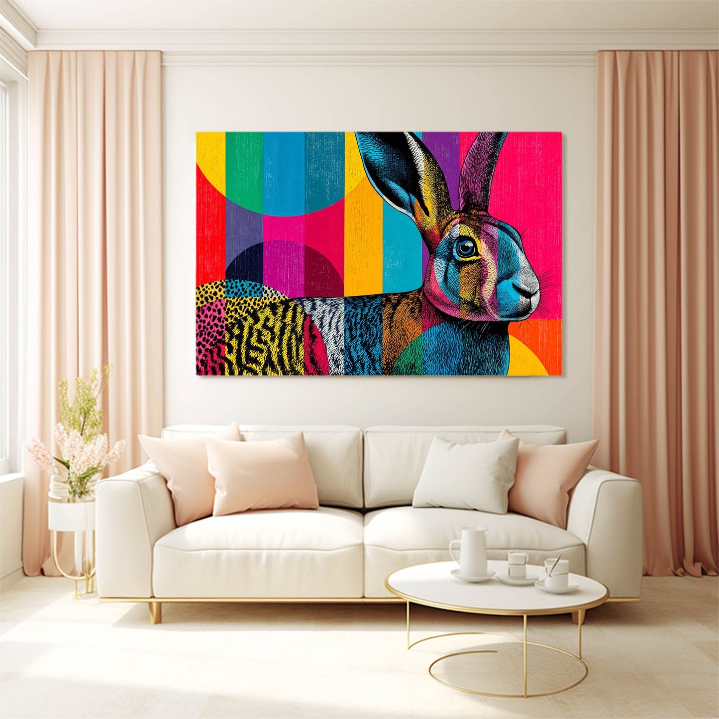 Colorful Rabbit Canvas Art – angled canvas view on white background
