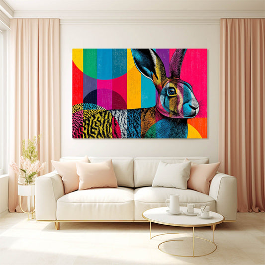 Colorful Rabbit Canvas Art – angled canvas view on white background
