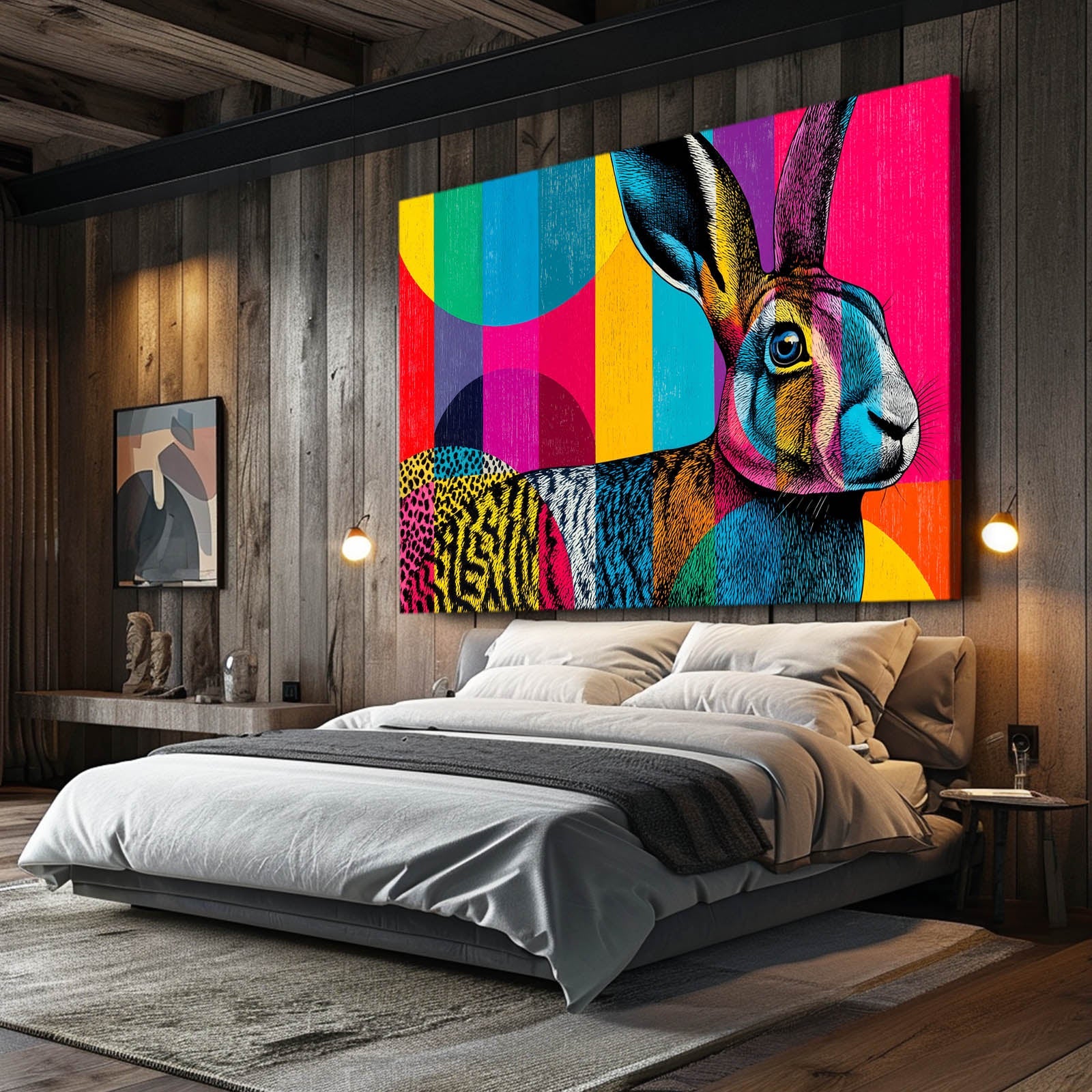 Colorful Rabbit Canvas Art – angled canvas view on white background