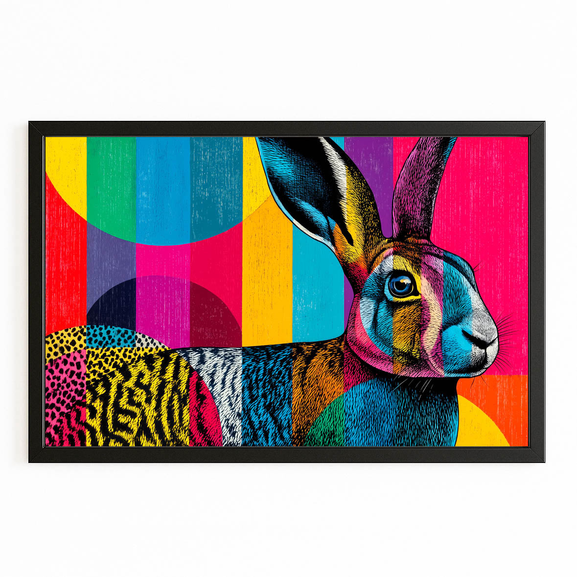 Colorful Rabbit Canvas Art – with Premium Black frame on white background