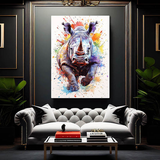 Colorful Rhinoceros Wall Art — abstract canvas print in white tones, view 5