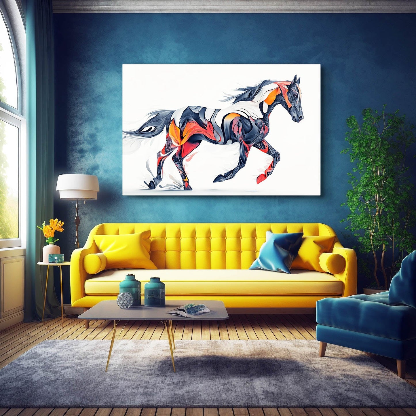 Colorful Serene Horse Prints – angled canvas view on white background
