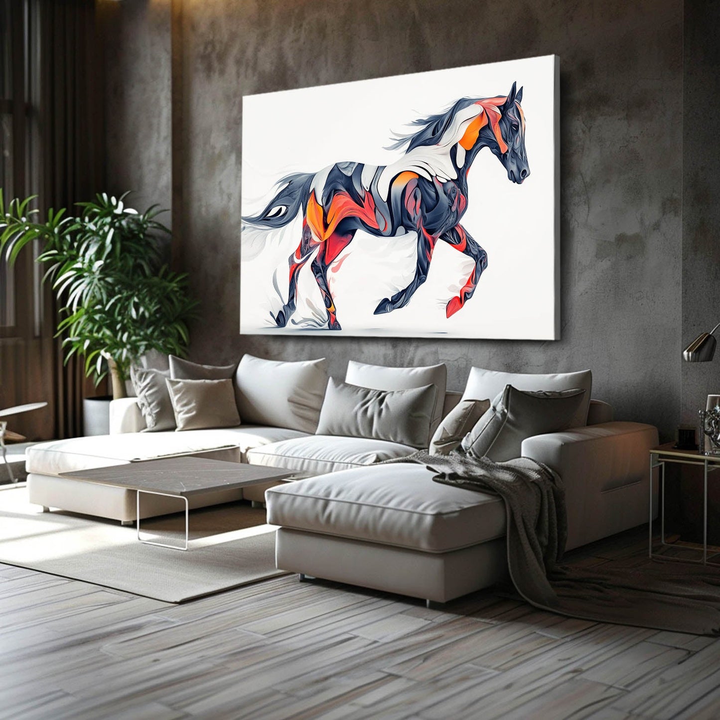 Colorful Serene Horse Prints – angled canvas view on white background