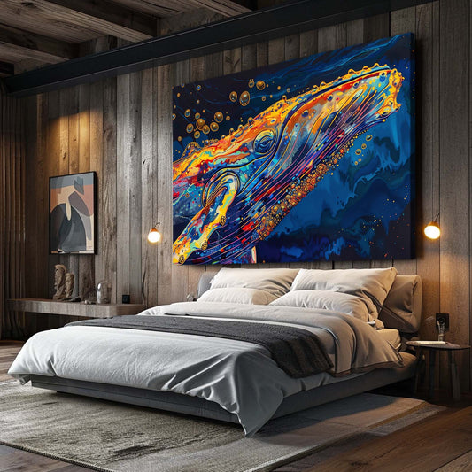 Colorful Whale Art Vibrant — abstract canvas print in blue tones, view 3