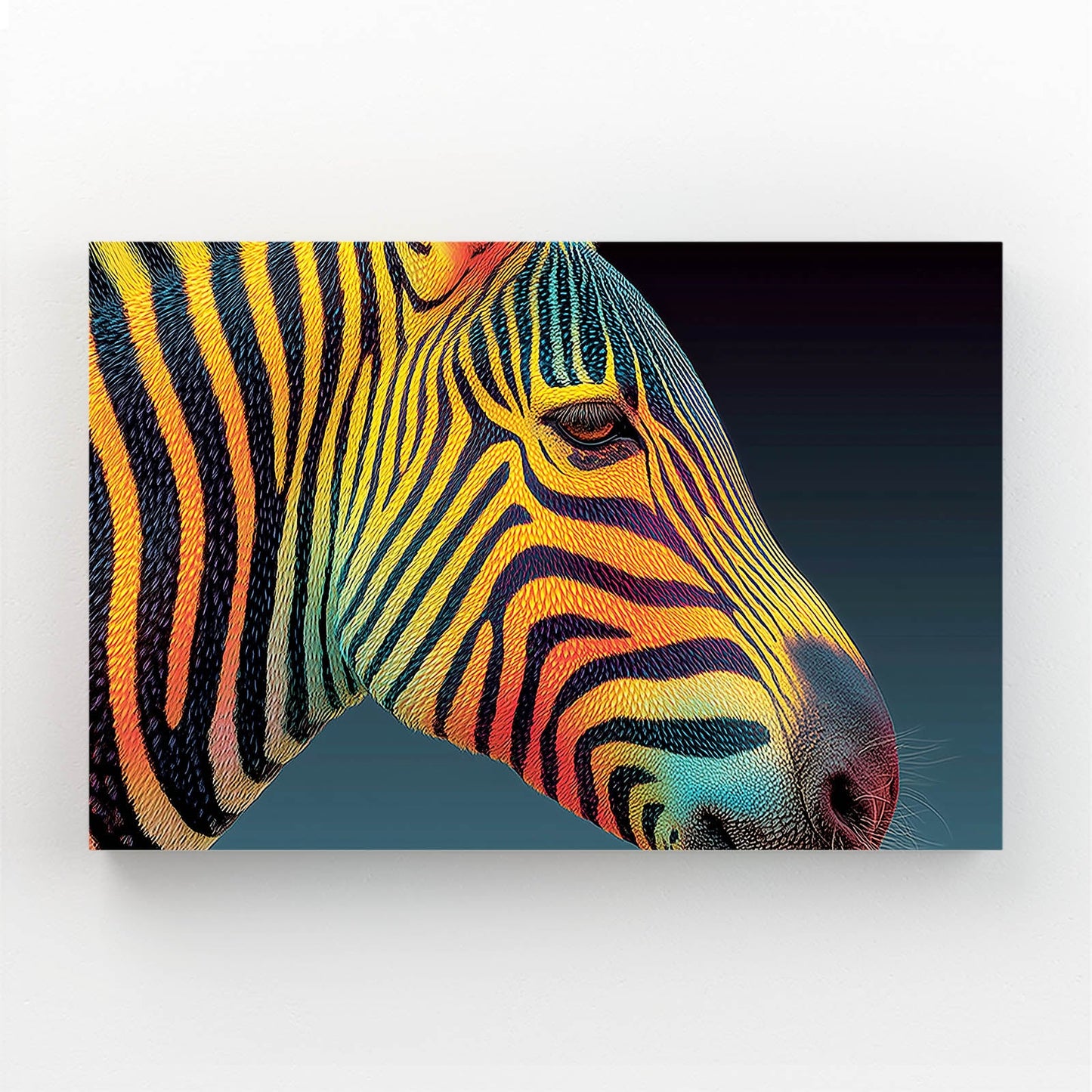 Colorful Zebra Art – styled in a furnished interior