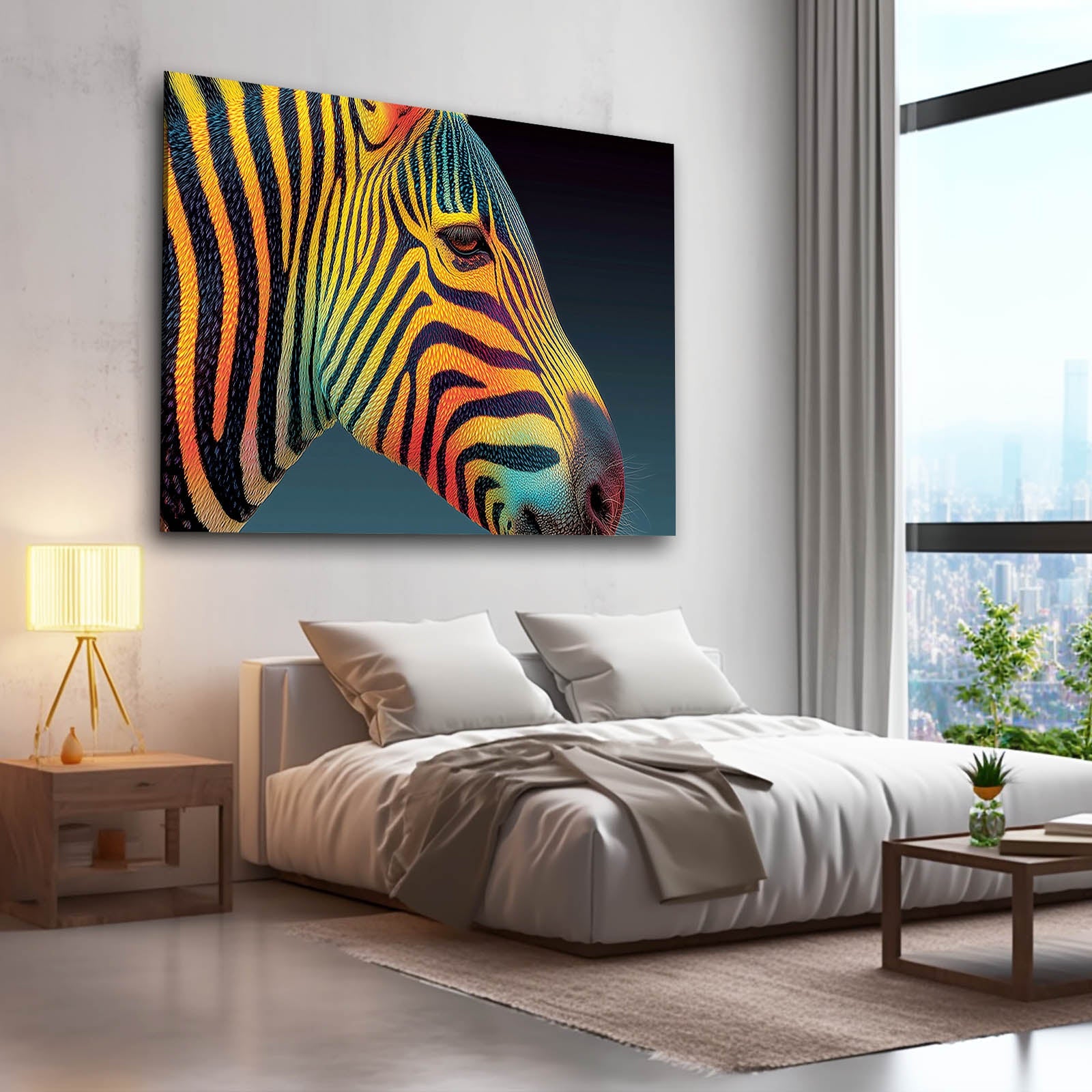 Colorful Zebra Art – styled in a furnished interior
