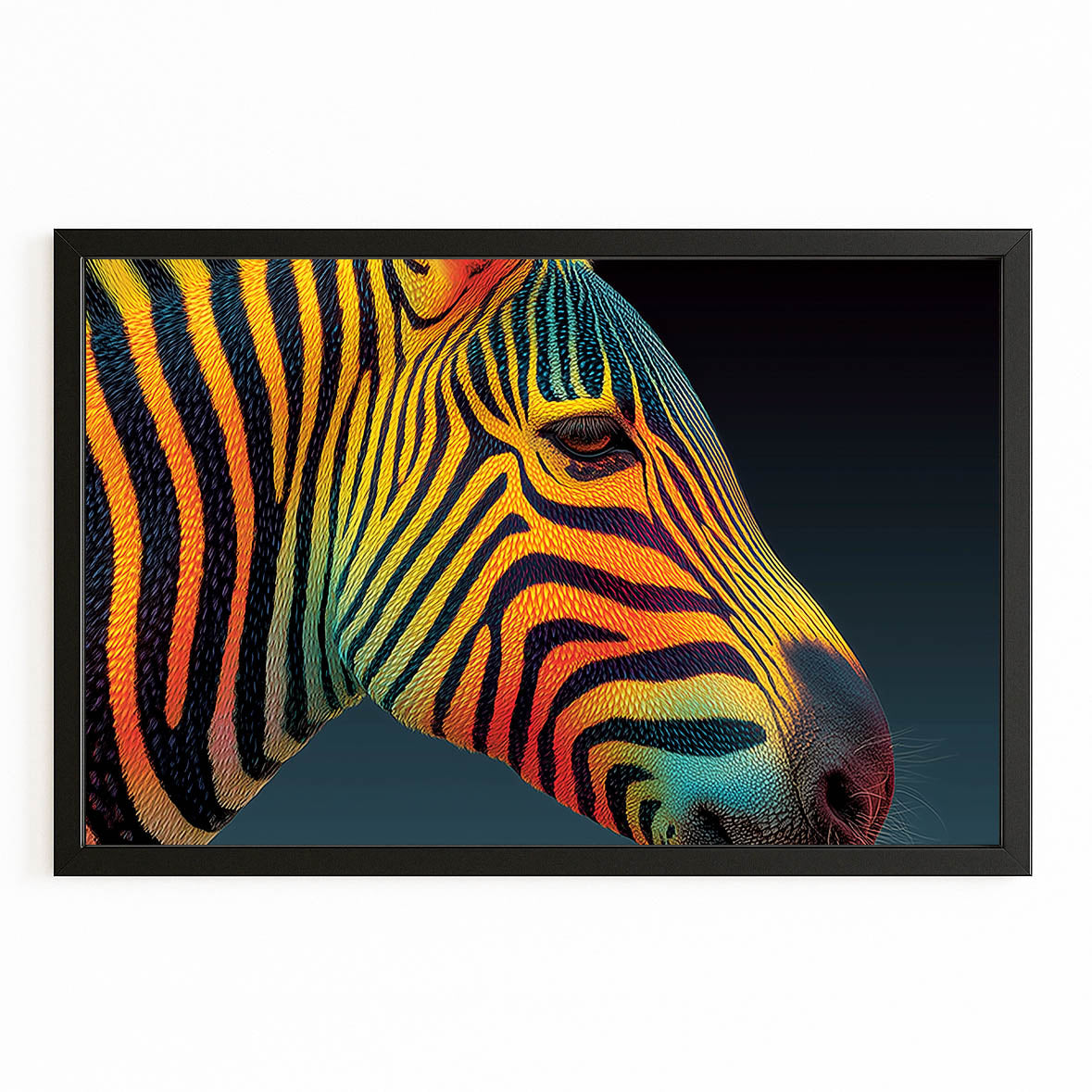 Colorful Zebra Art – with Premium Black frame on white background