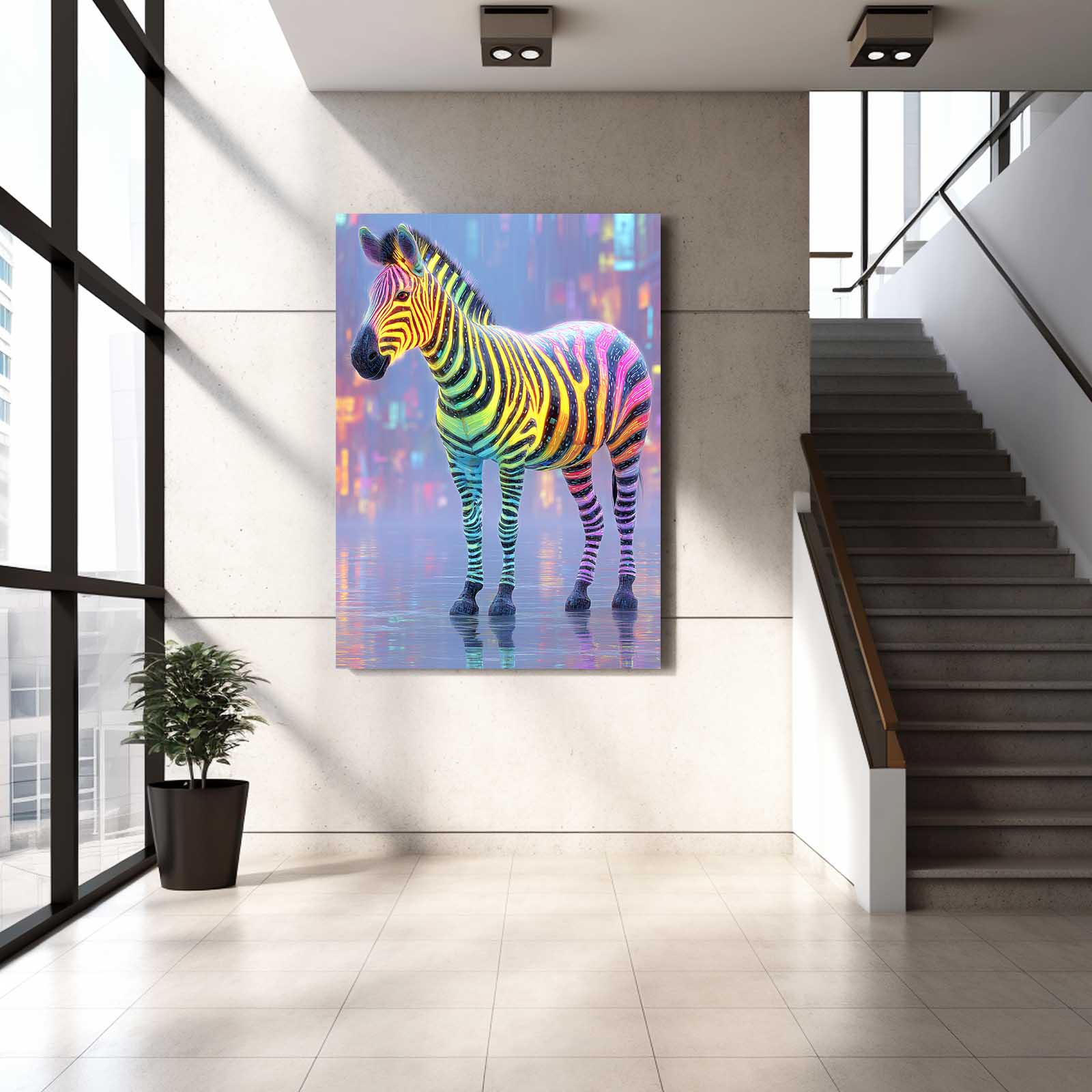 Colorful Zebra Artwork – styled in a furnished interior