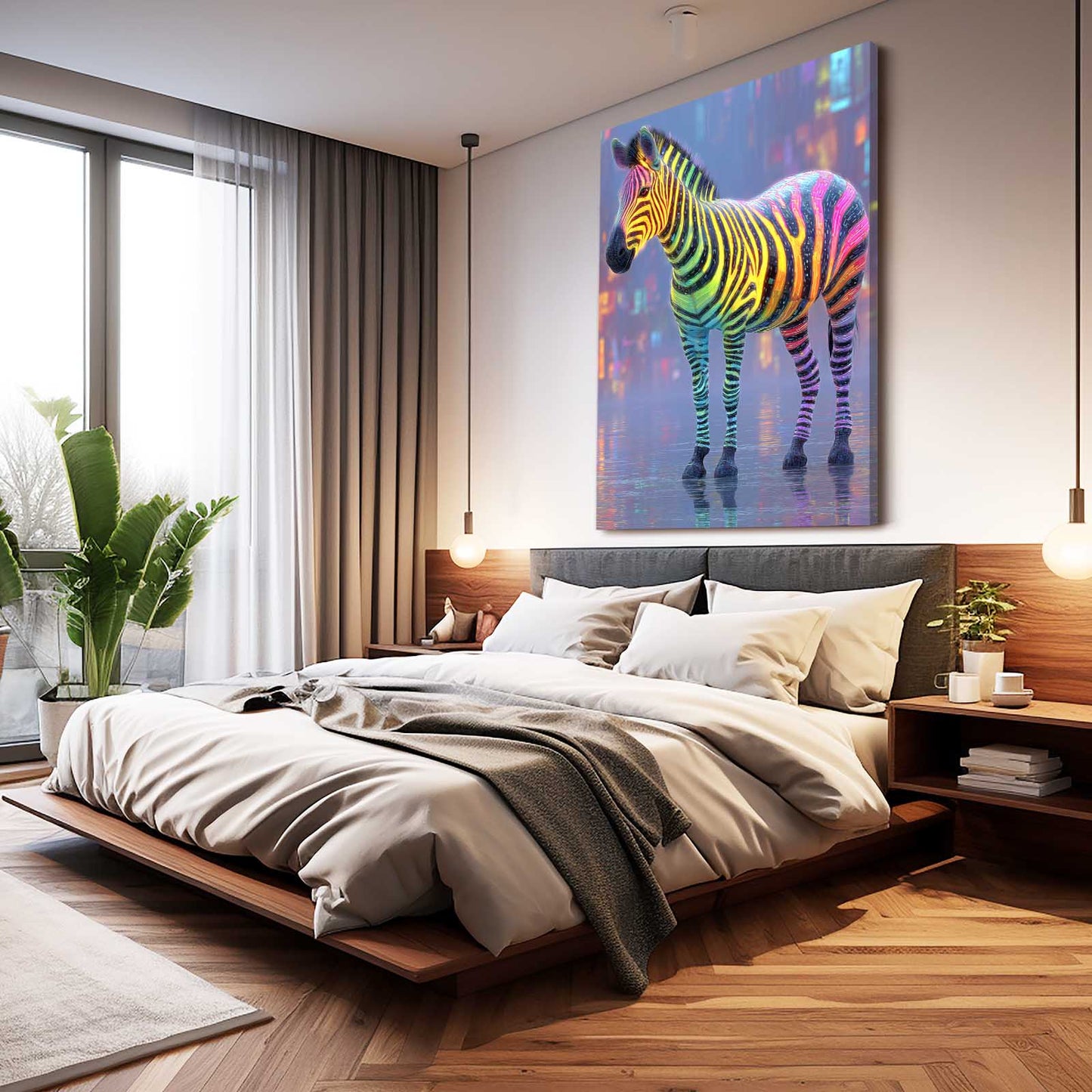 Colorful Zebra Artwork – styled in a furnished interior