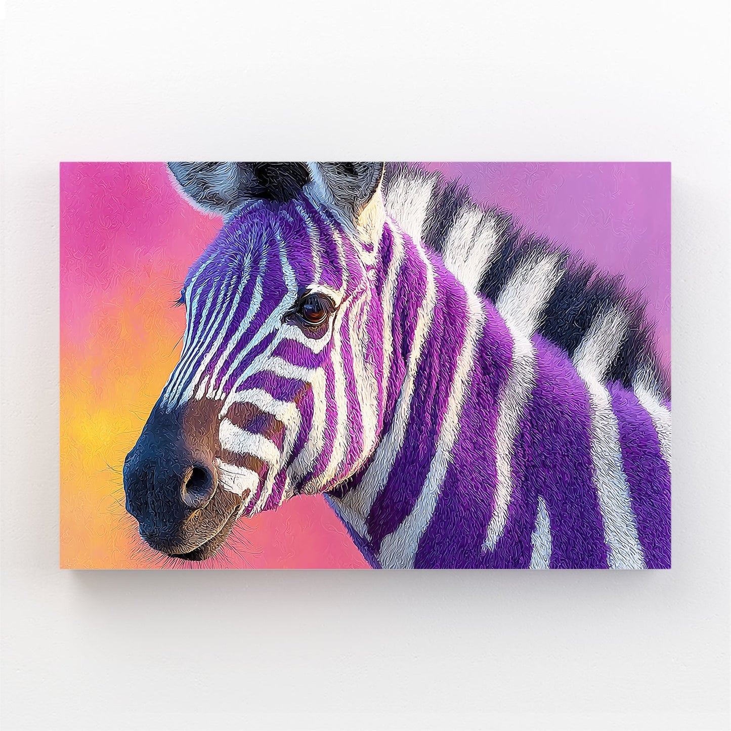 Colorful Zebra Canvas Art – styled in a furnished interior