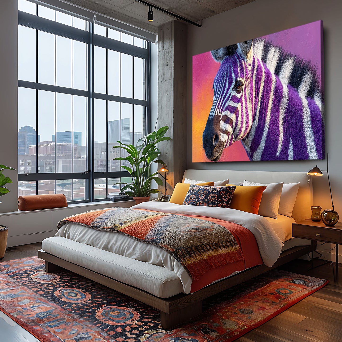 Colorful Zebra Canvas Art – styled in a furnished interior