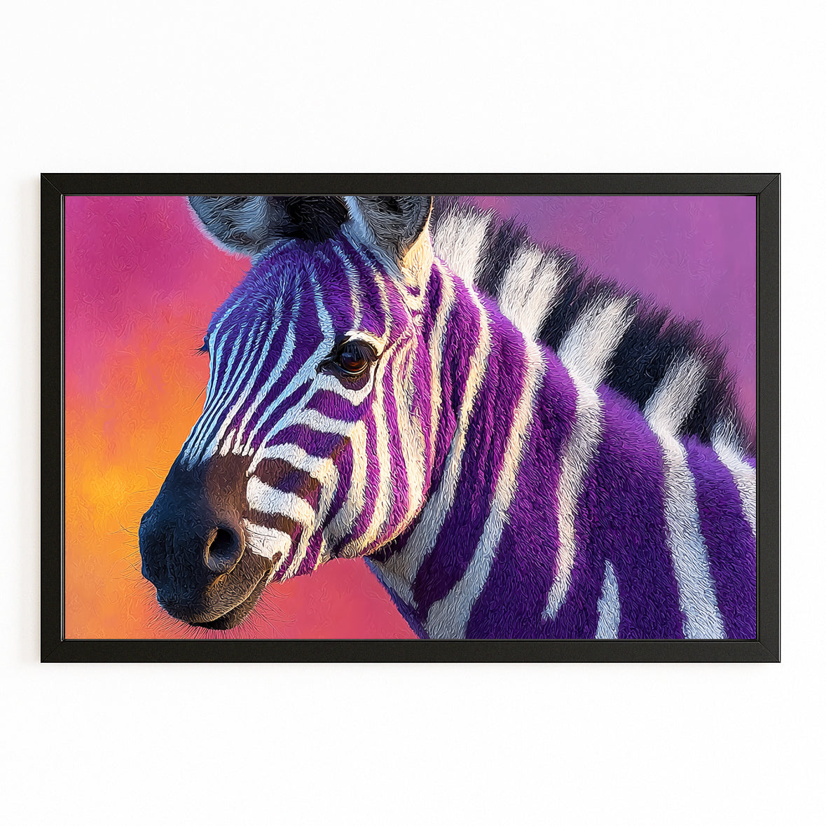 Colorful Zebra Canvas Art – with Premium Black frame on white background