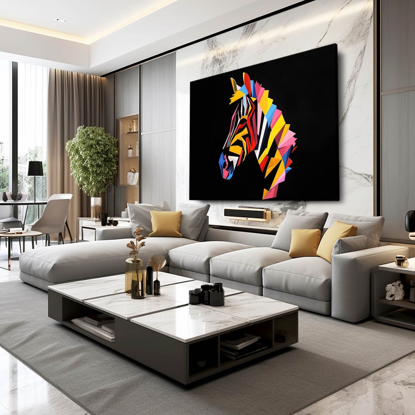 Colorful Zebra Canvas – styled in a furnished interior