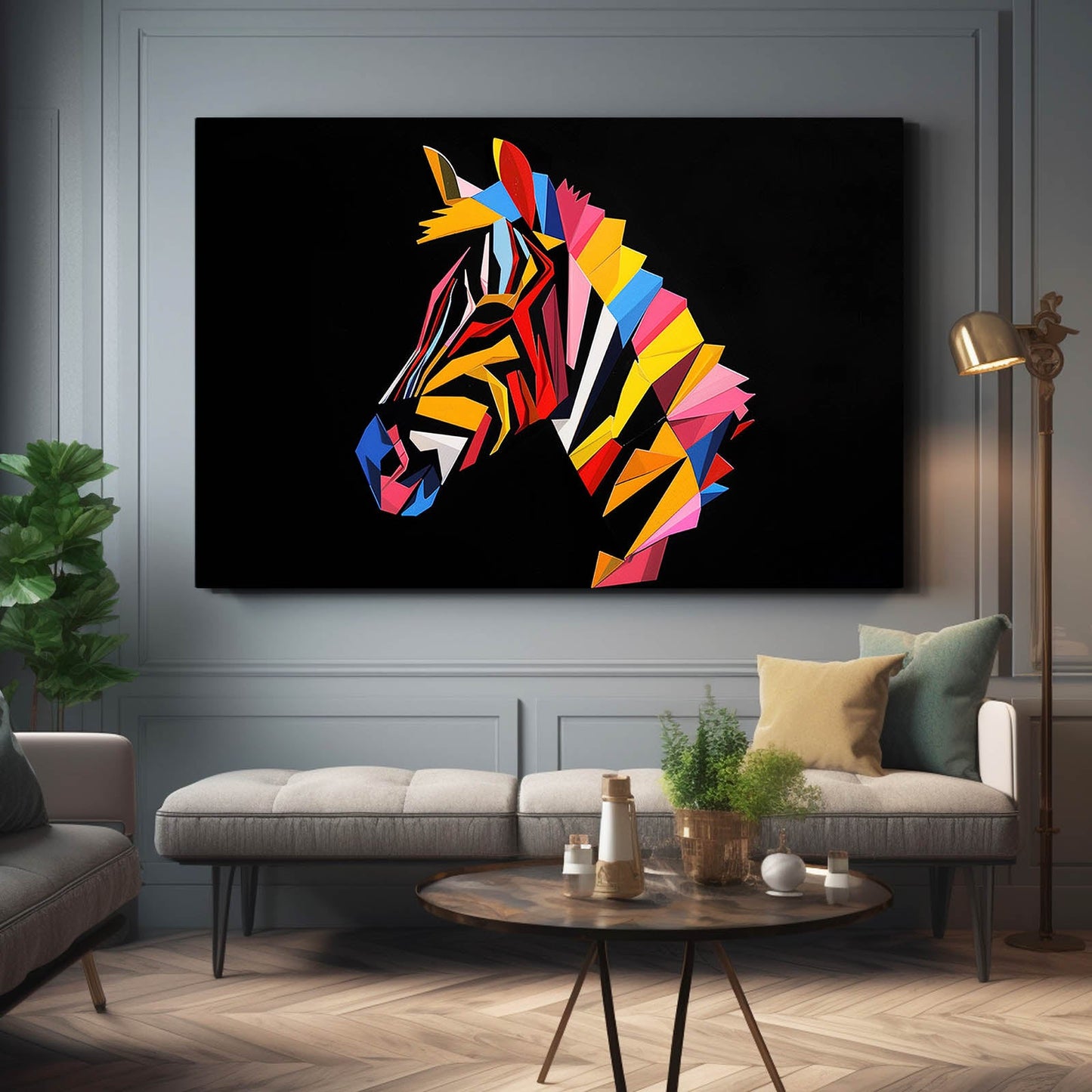 Colorful Zebra Canvas – styled in a furnished interior