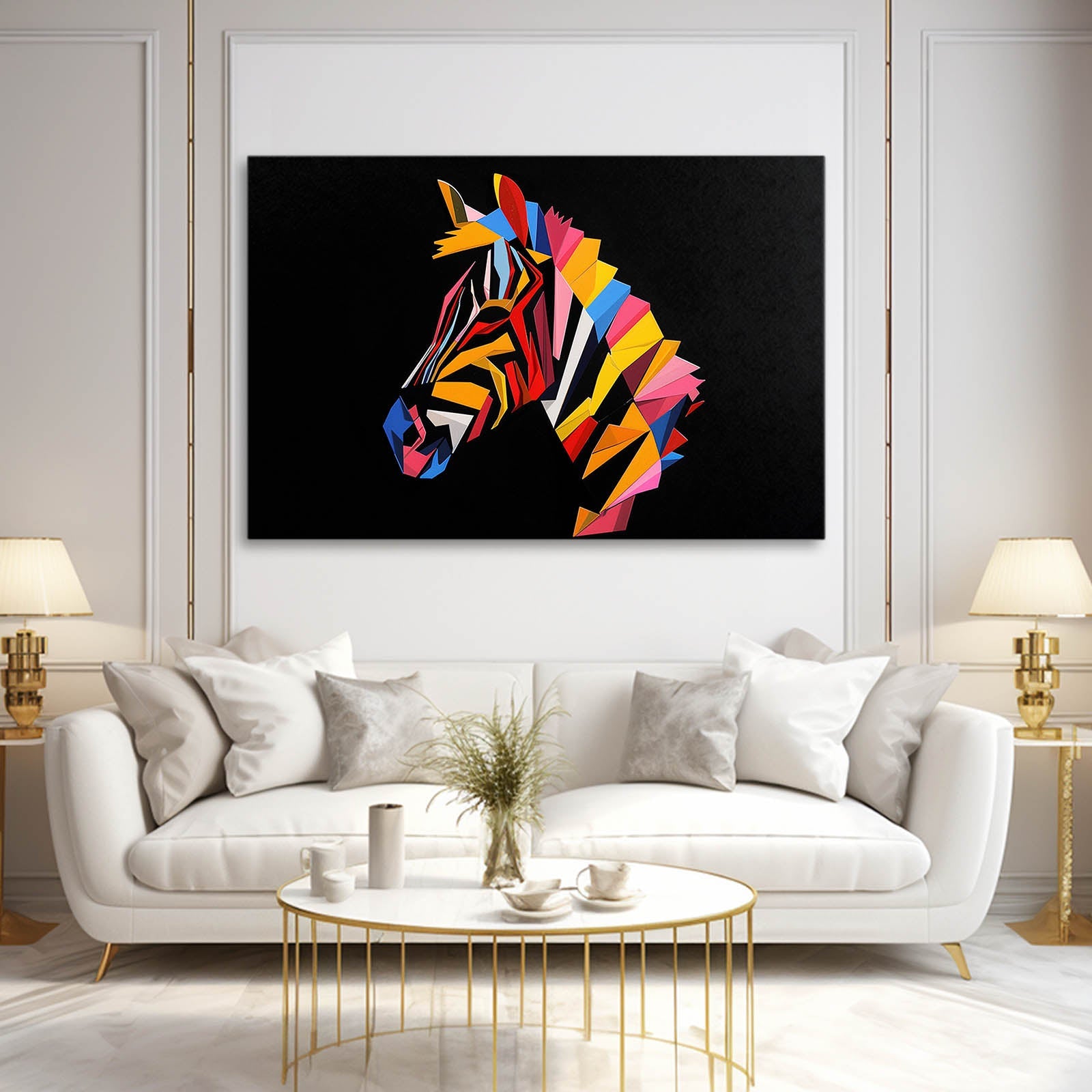 Colorful Zebra Canvas – styled in a furnished interior