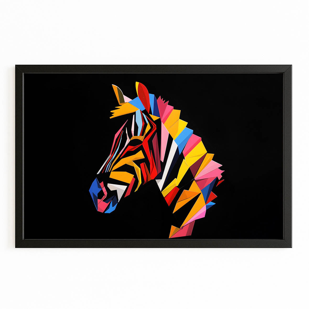 Colorful Zebra Canvas – with Premium Black frame on white background