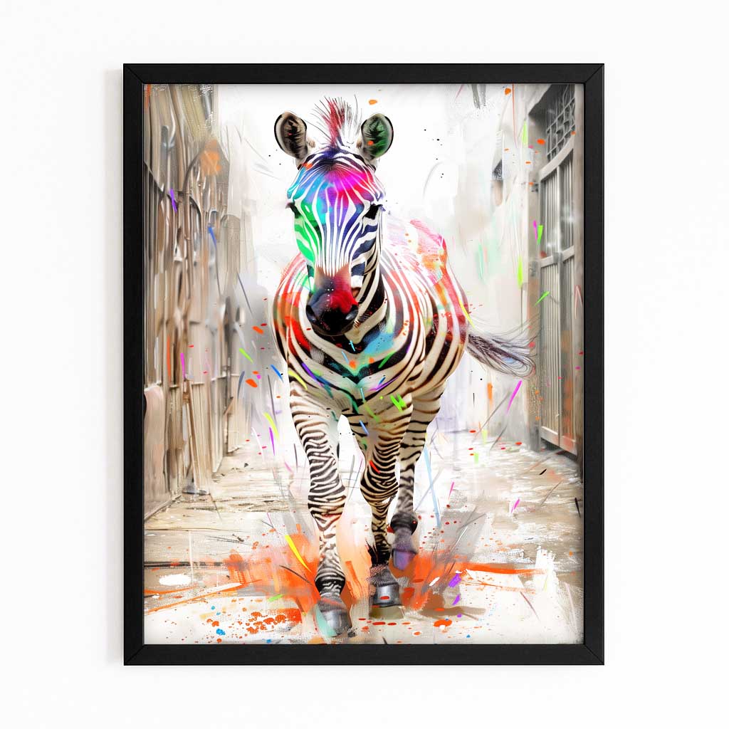 Colorful Zebra Prints – with Premium Black frame on white background
