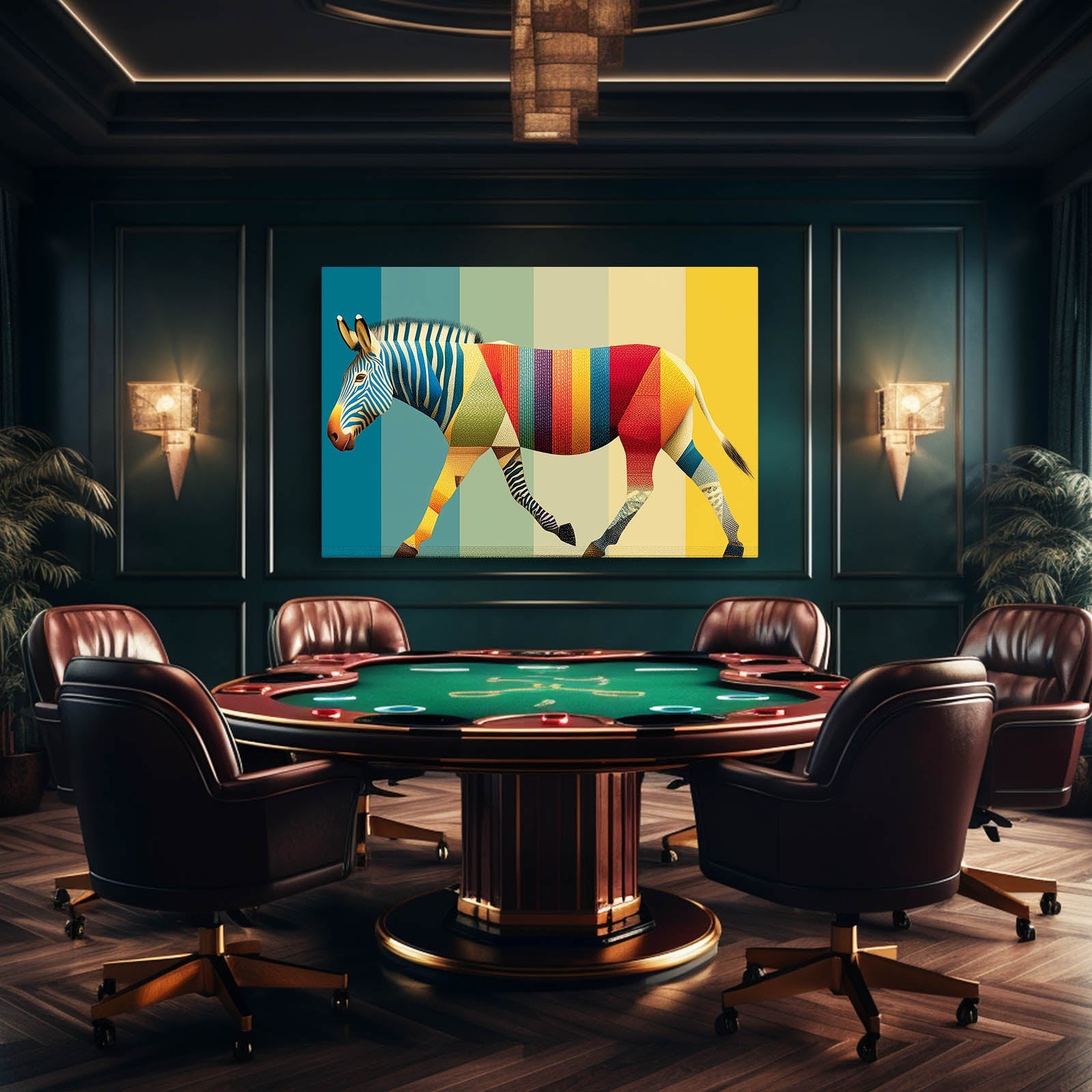 Colorful Zebra Wall Art – styled in a furnished interior