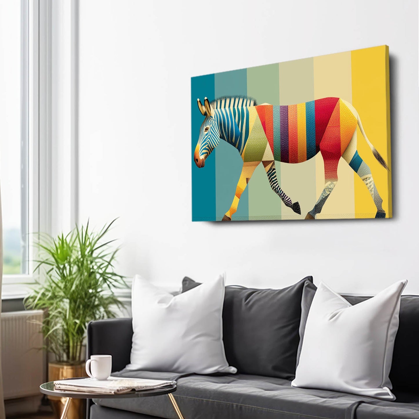 Colorful Zebra Wall Art – styled in a furnished interior