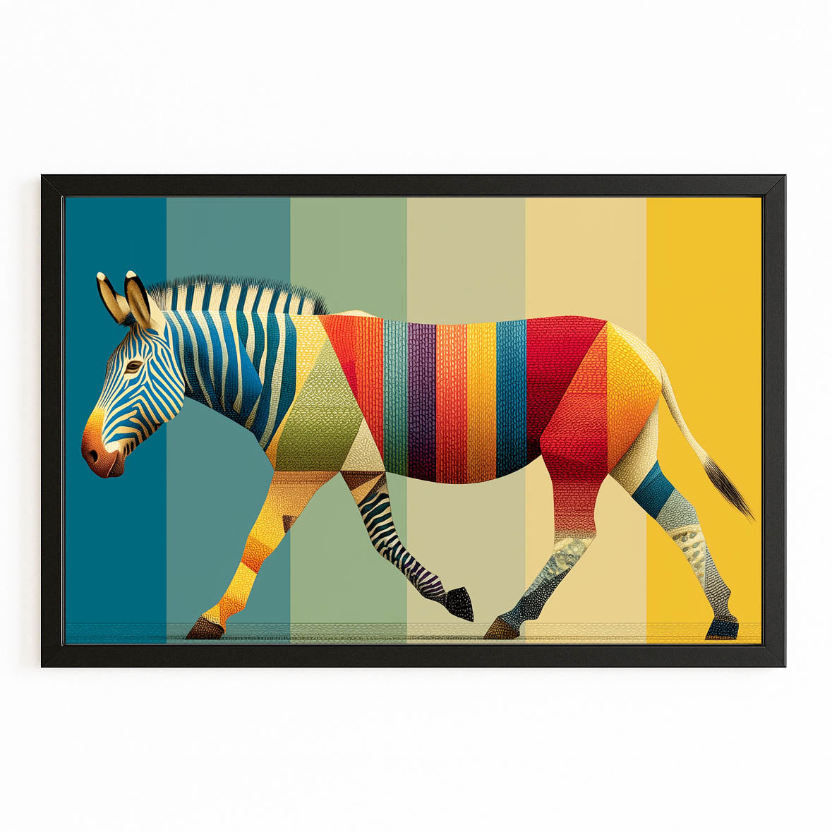 Colorful Zebra Wall Art – with Premium Black frame on white background
