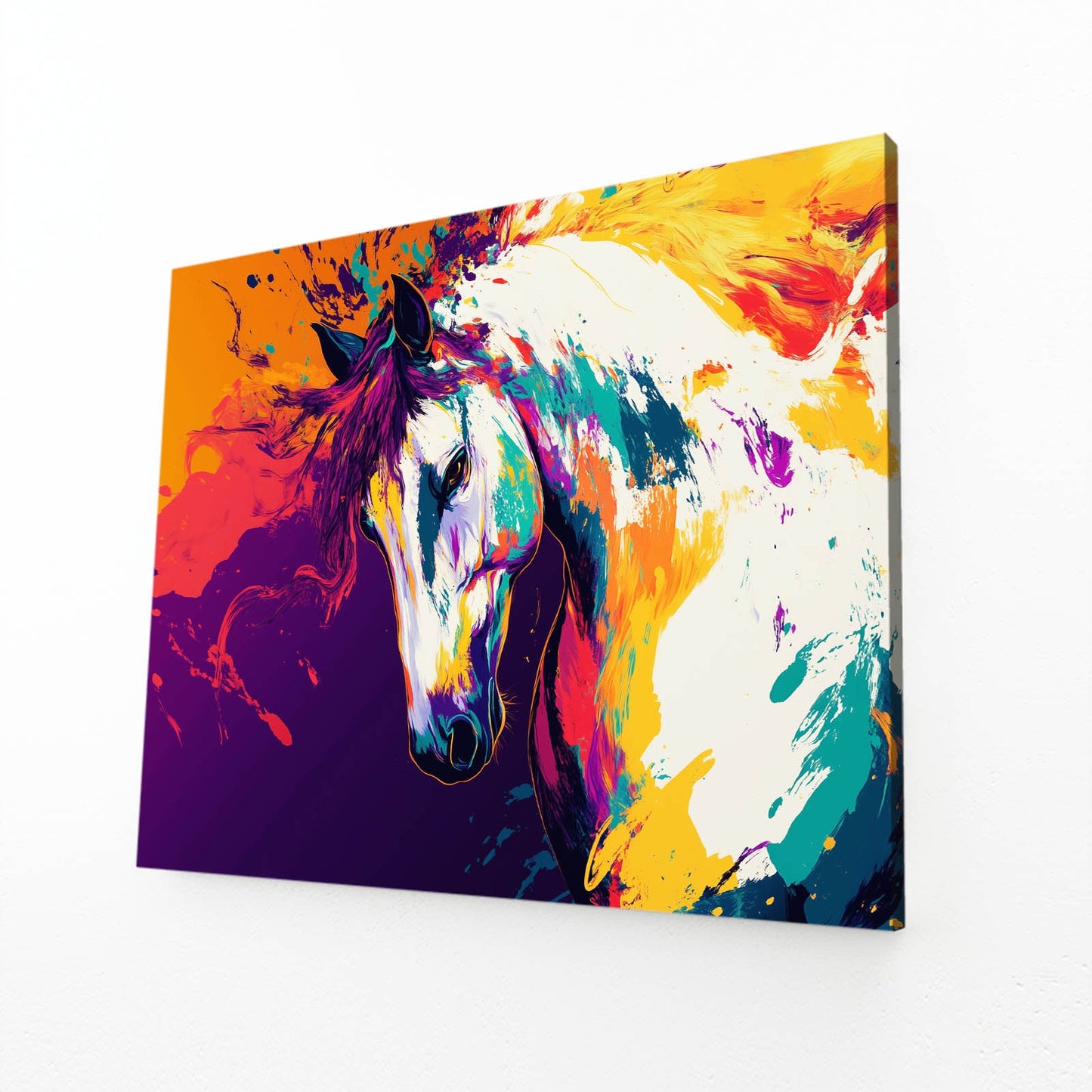 Colors Horse Canvas Art – angled canvas view on white background