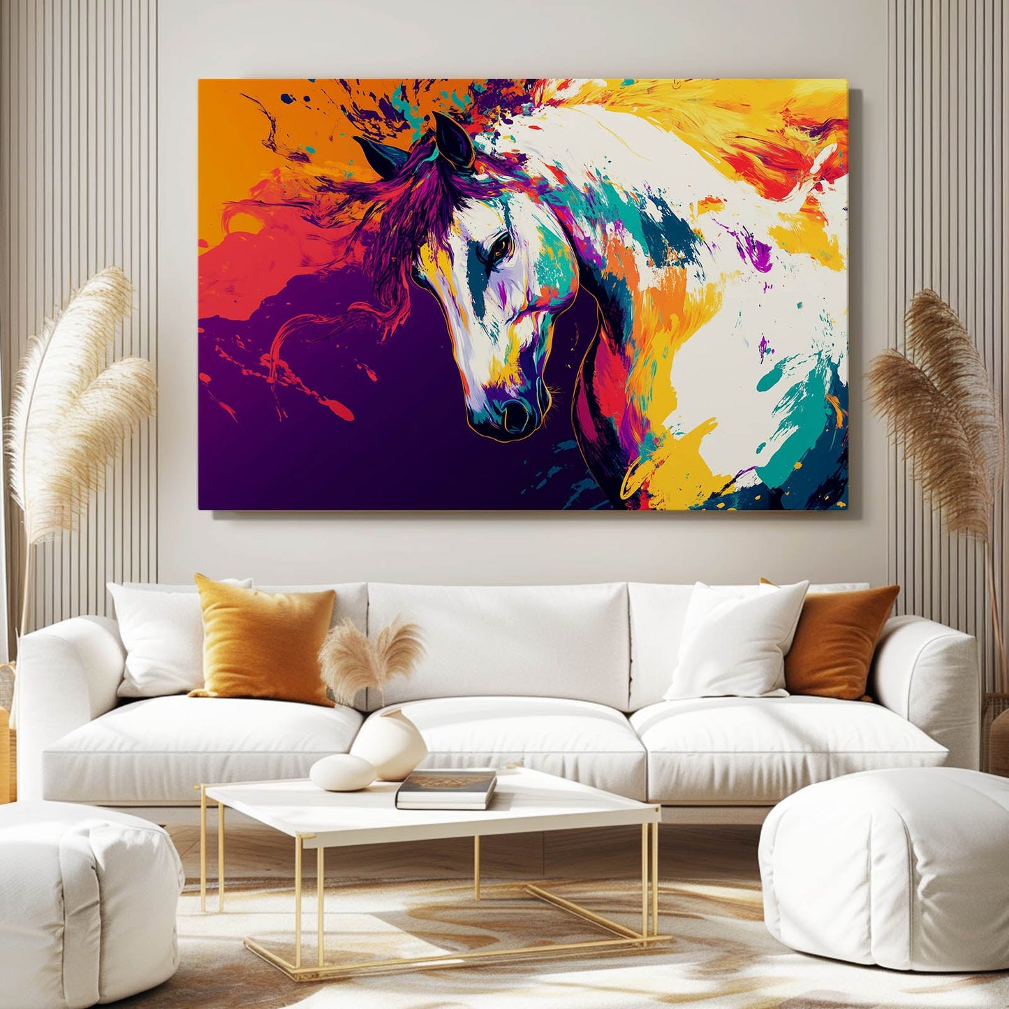 Colors Horse Canvas Art – angled canvas view on white background