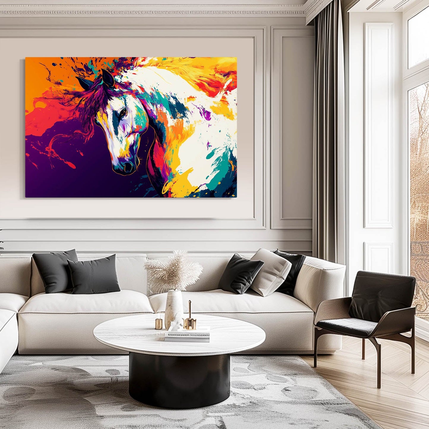 Colors Horse Canvas Art – angled canvas view on white background