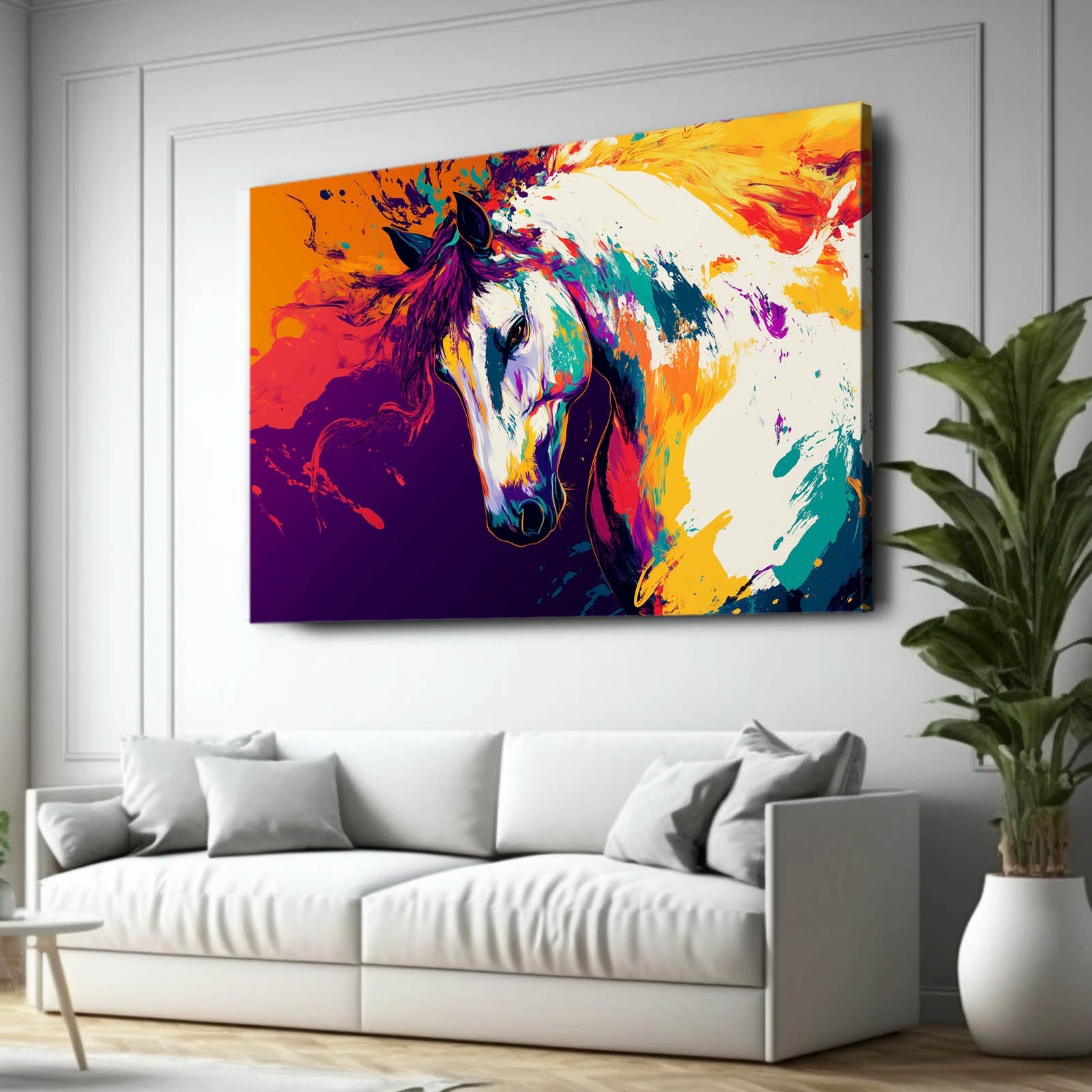 Colors Horse Canvas Art – angled canvas view on white background