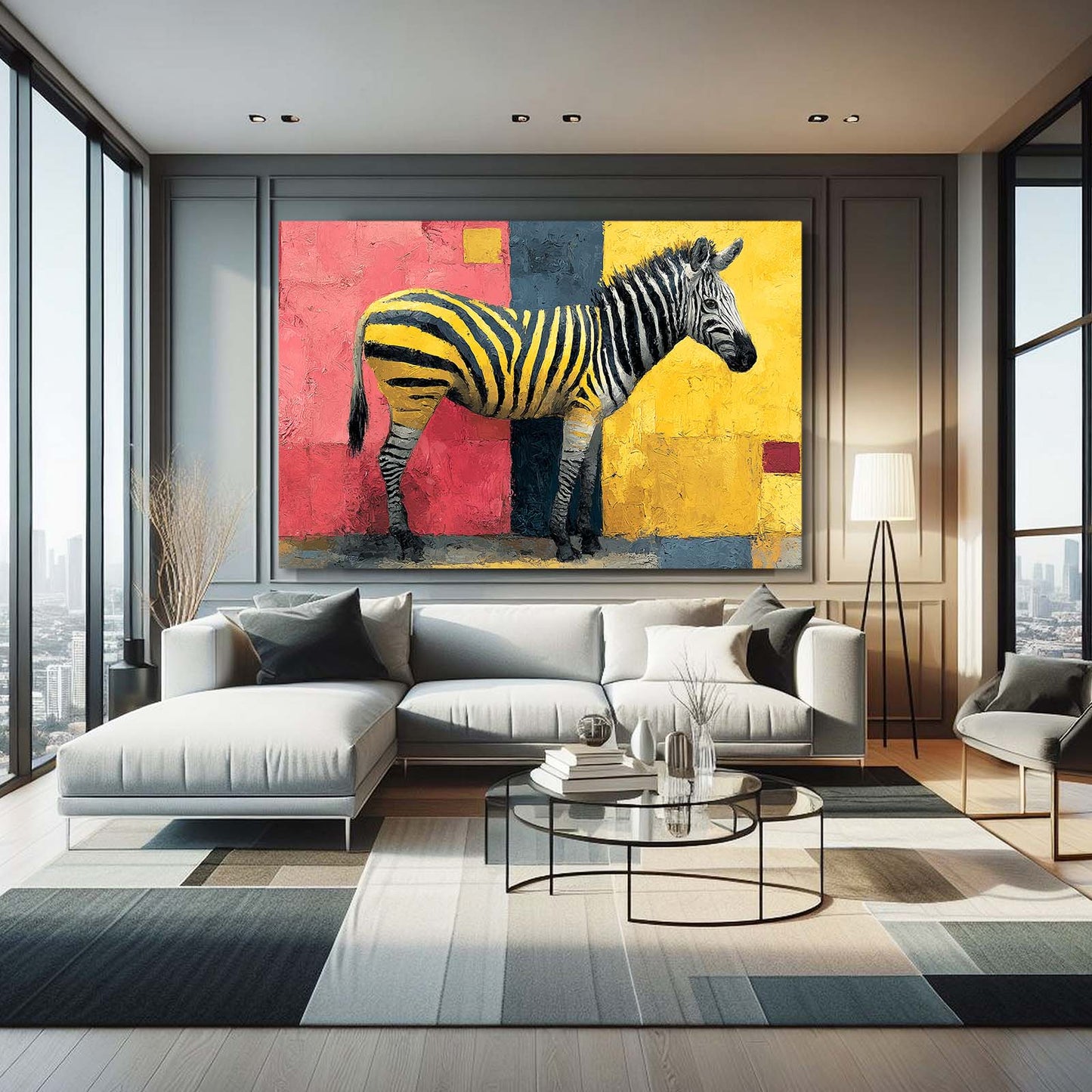 Colurful Zebra Wall Art – styled in a furnished interior