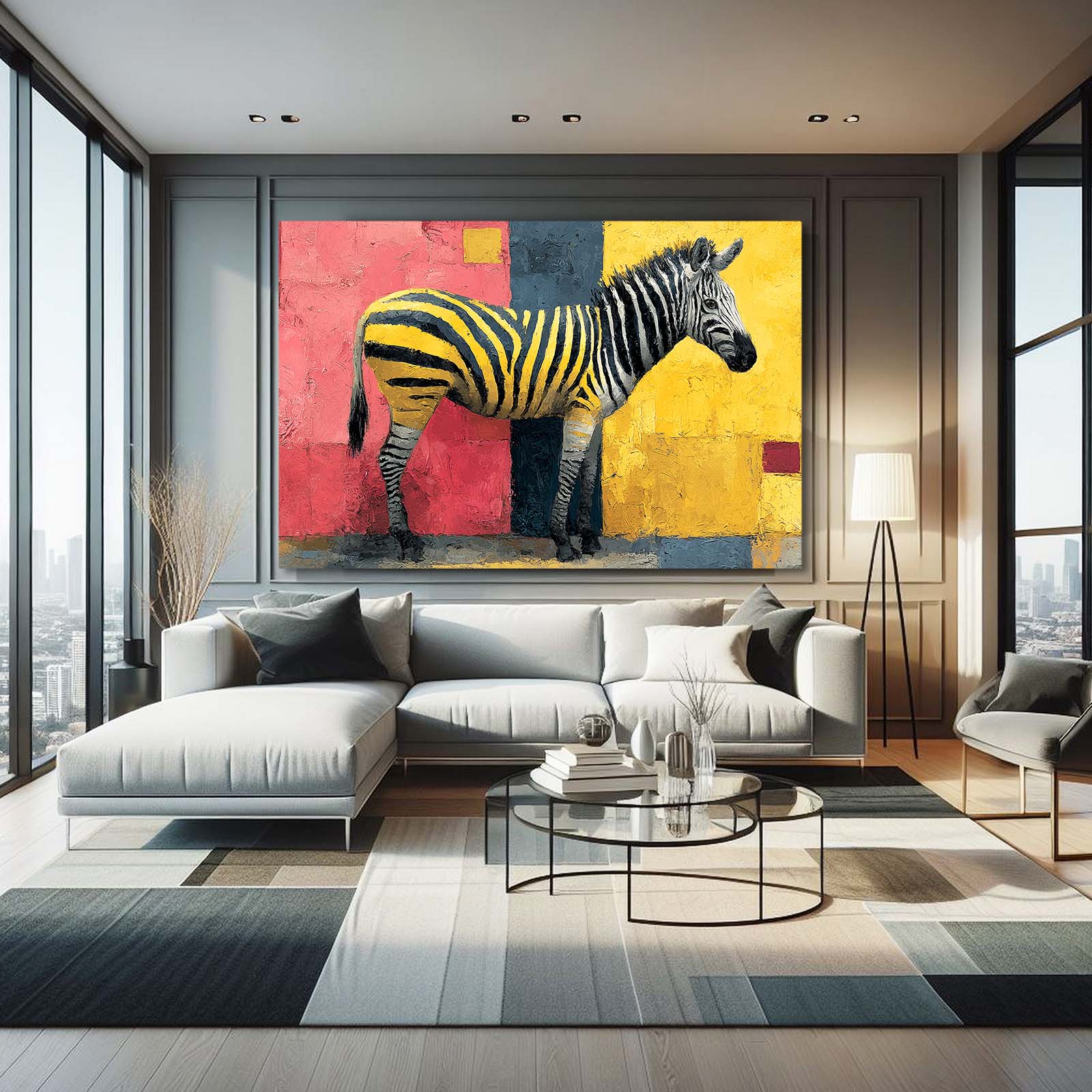 Colurful Zebra Wall Art – styled in a furnished interior