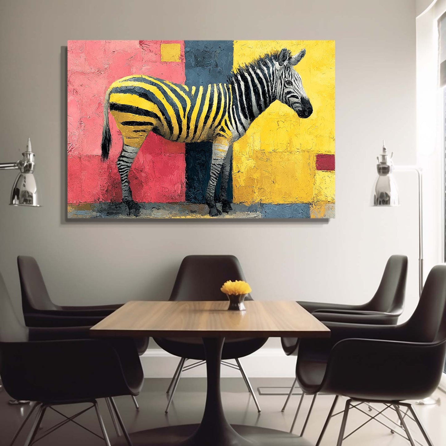 Colurful Zebra Wall Art – styled in a furnished interior