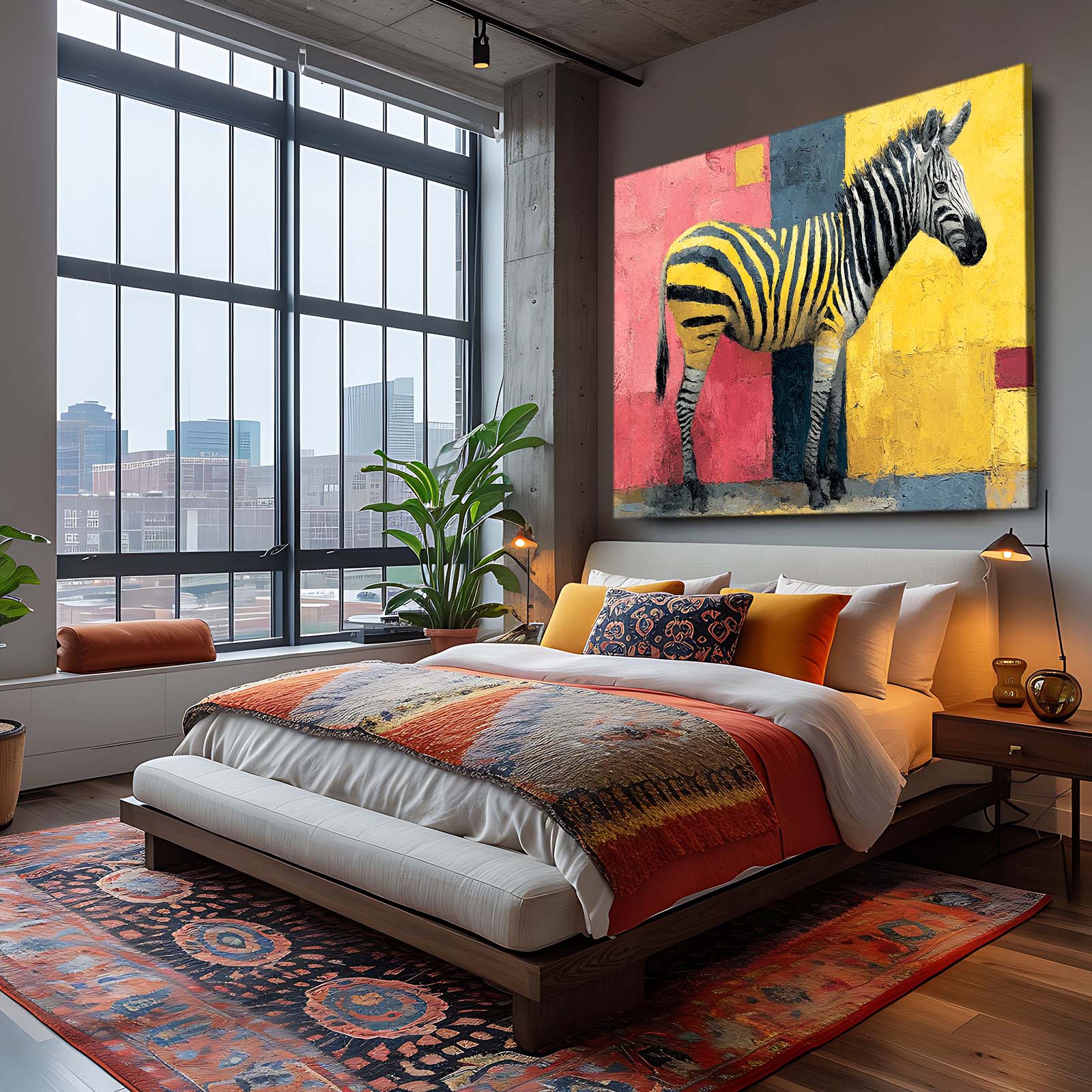 Colurful Zebra Wall Art – styled in a furnished interior