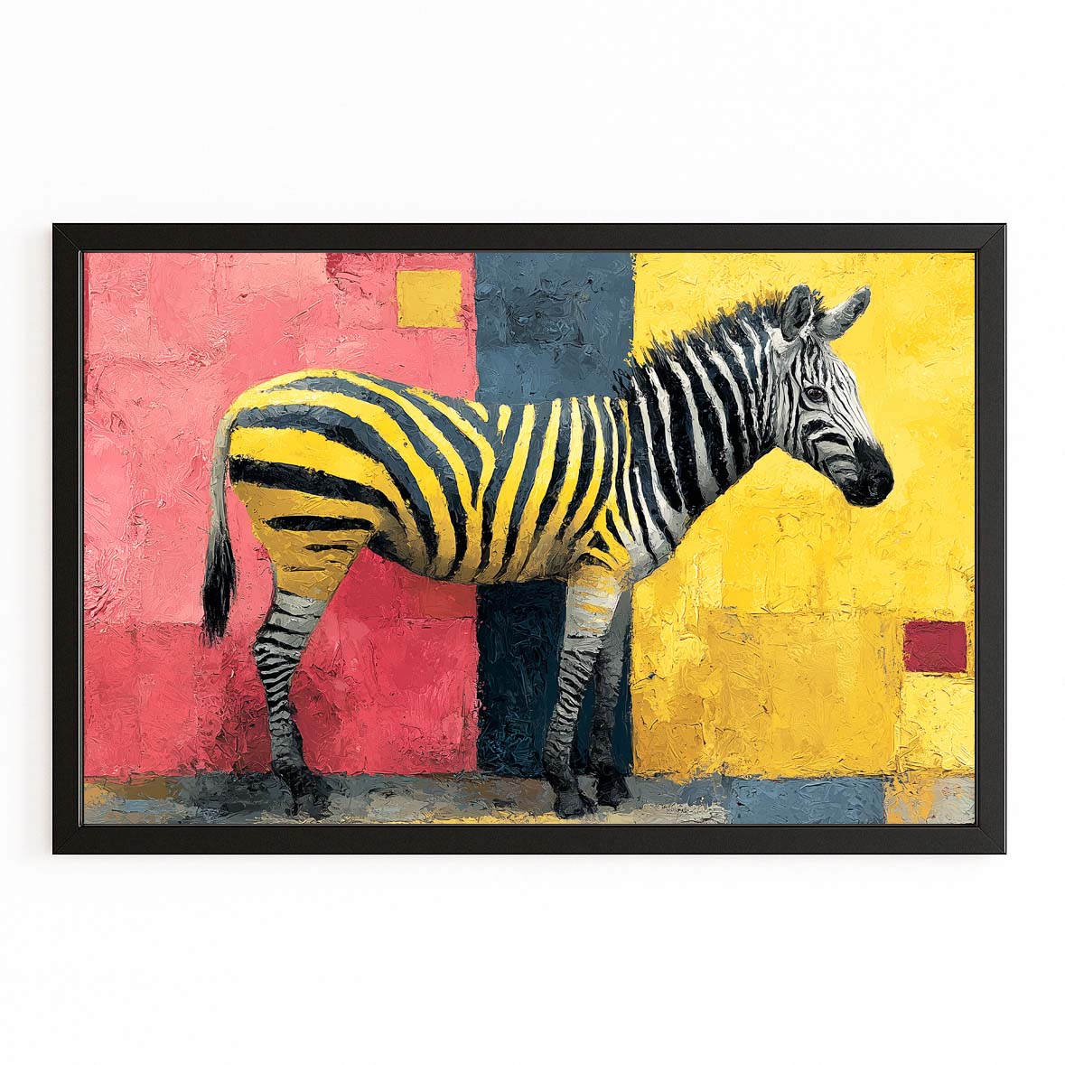 Colurful Zebra Wall Art – with Premium Black frame on white background