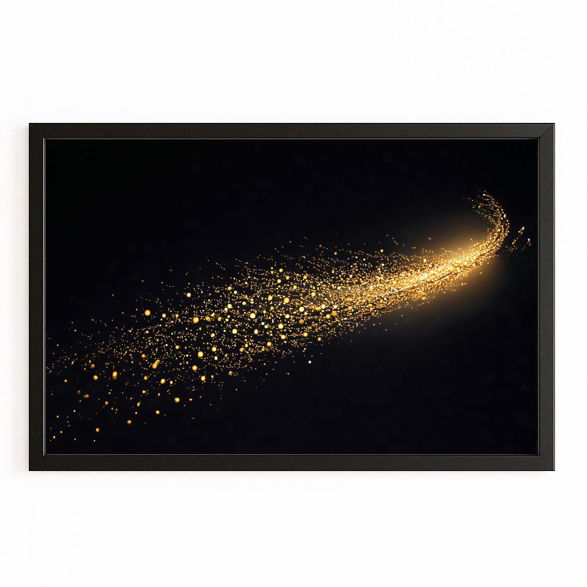 Comet Dust Trail Gold Wall Decor – with Premium Black frame on white background