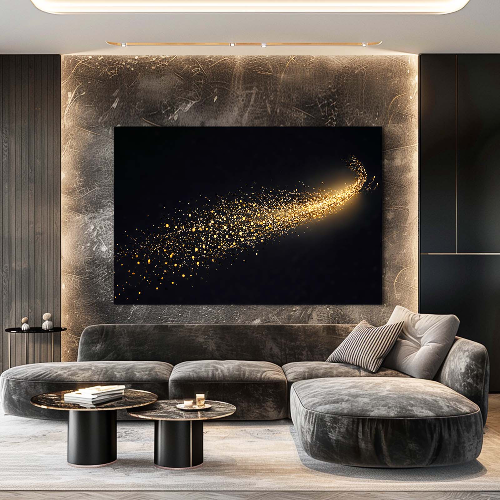 Comet Dust Trail Gold Wall Decor – styled in a furnished interior