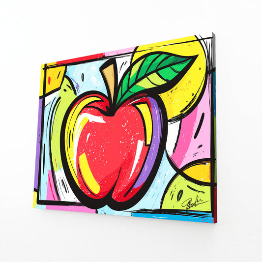 Comic Pop Burst Apple Canvas – angled canvas view on white background