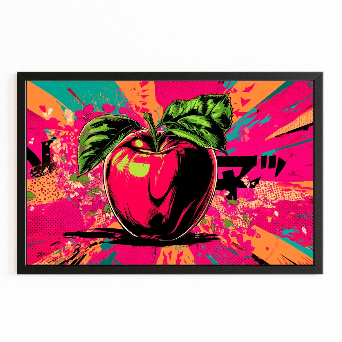 Comic Splash Apple Art – with Premium Black frame on white background