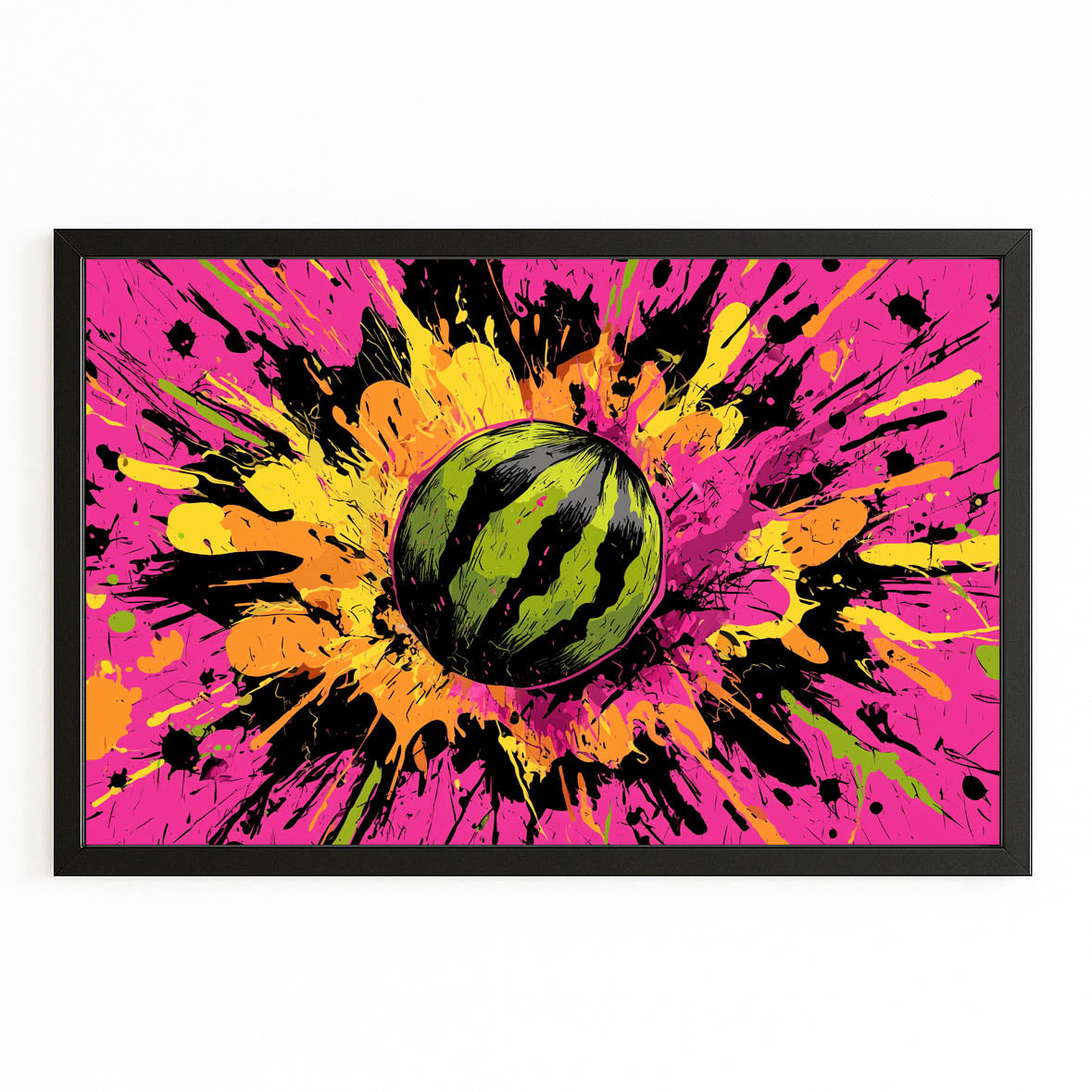 Comic Watermelon Burst Fruit Art – with Premium Black frame on white background