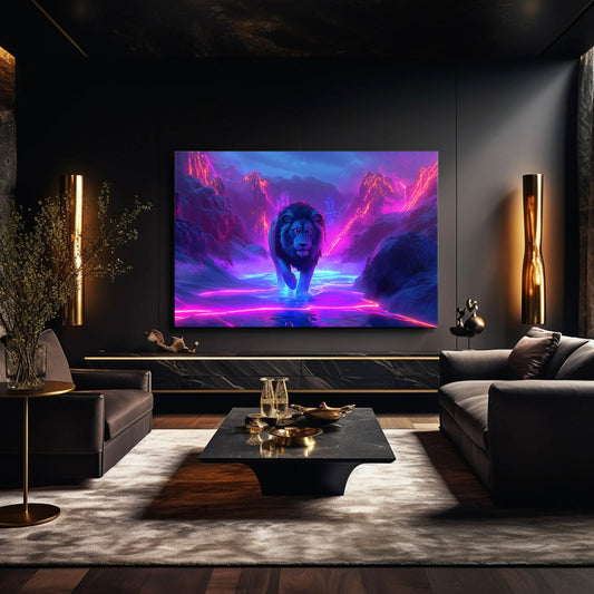 Concept Lion Art — digital canvas print in blue tones, view 3
