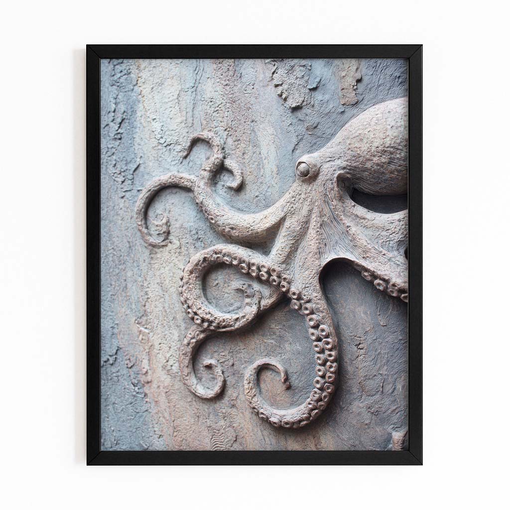 Concrete Relief Octopus Prints – with Premium Black frame on white background