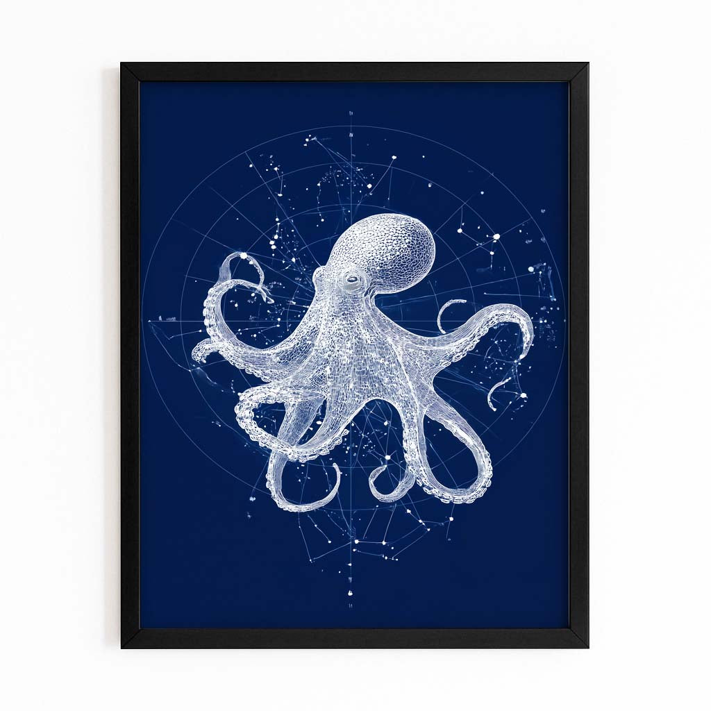 Constellation Chart Octopus Wall Art – with Premium Black frame on white background