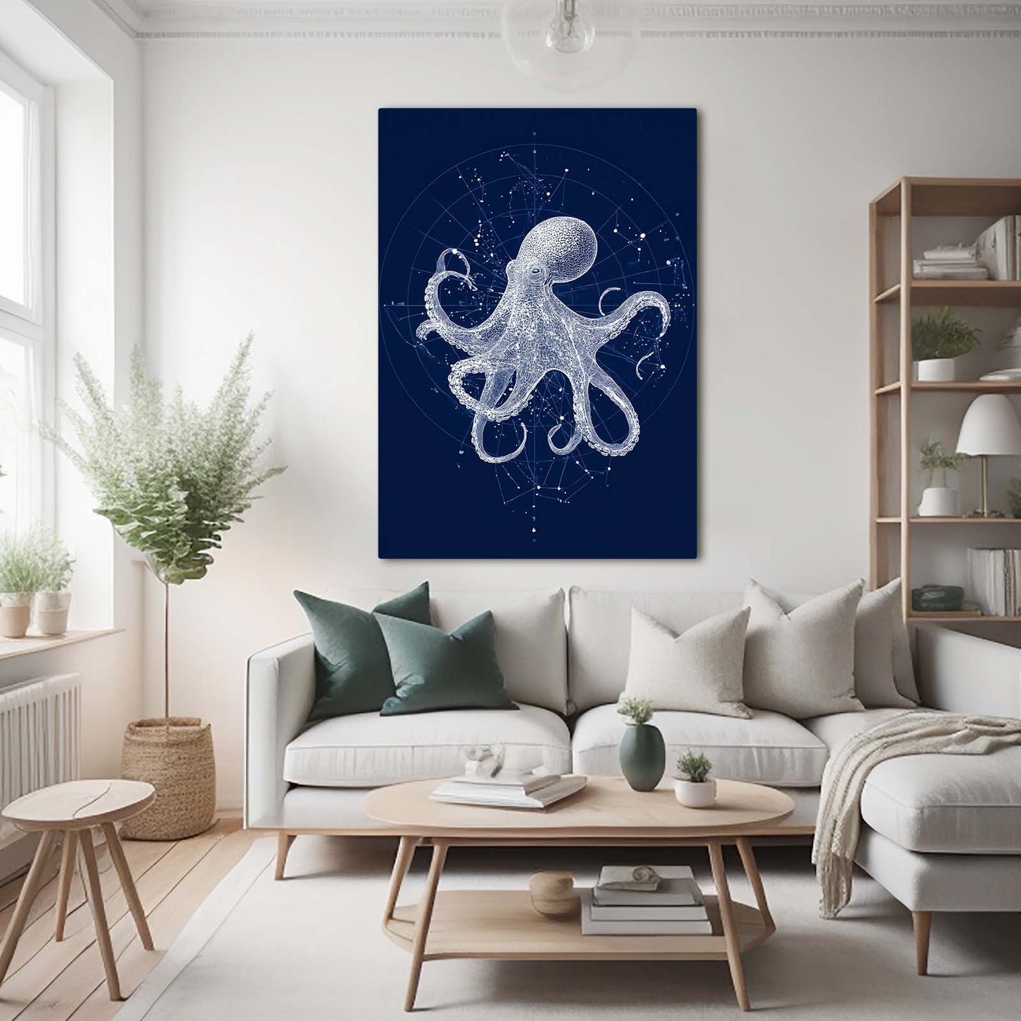 Constellation Chart Octopus Wall Art – styled in a furnished interior