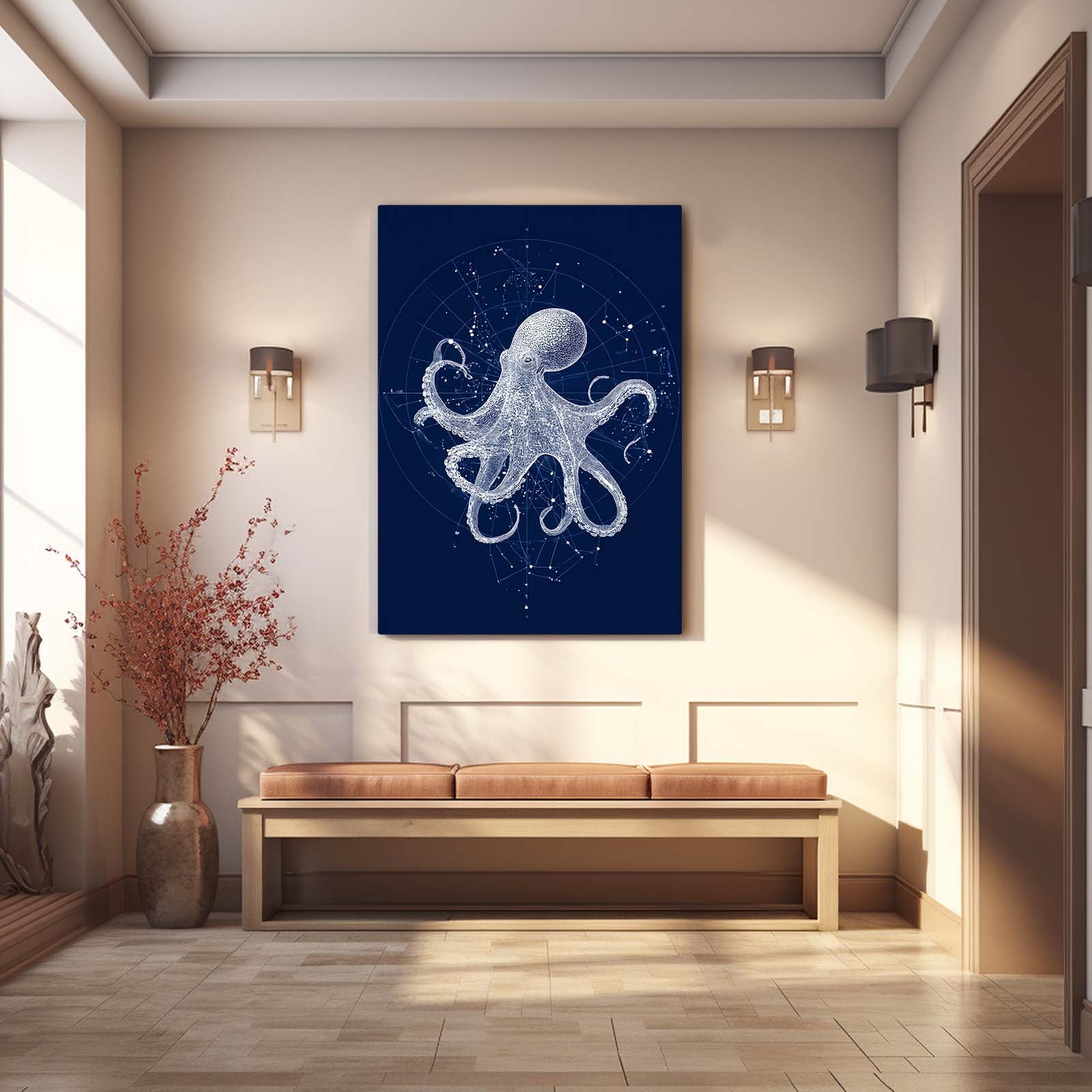 Constellation Chart Octopus Wall Art – styled in a furnished interior