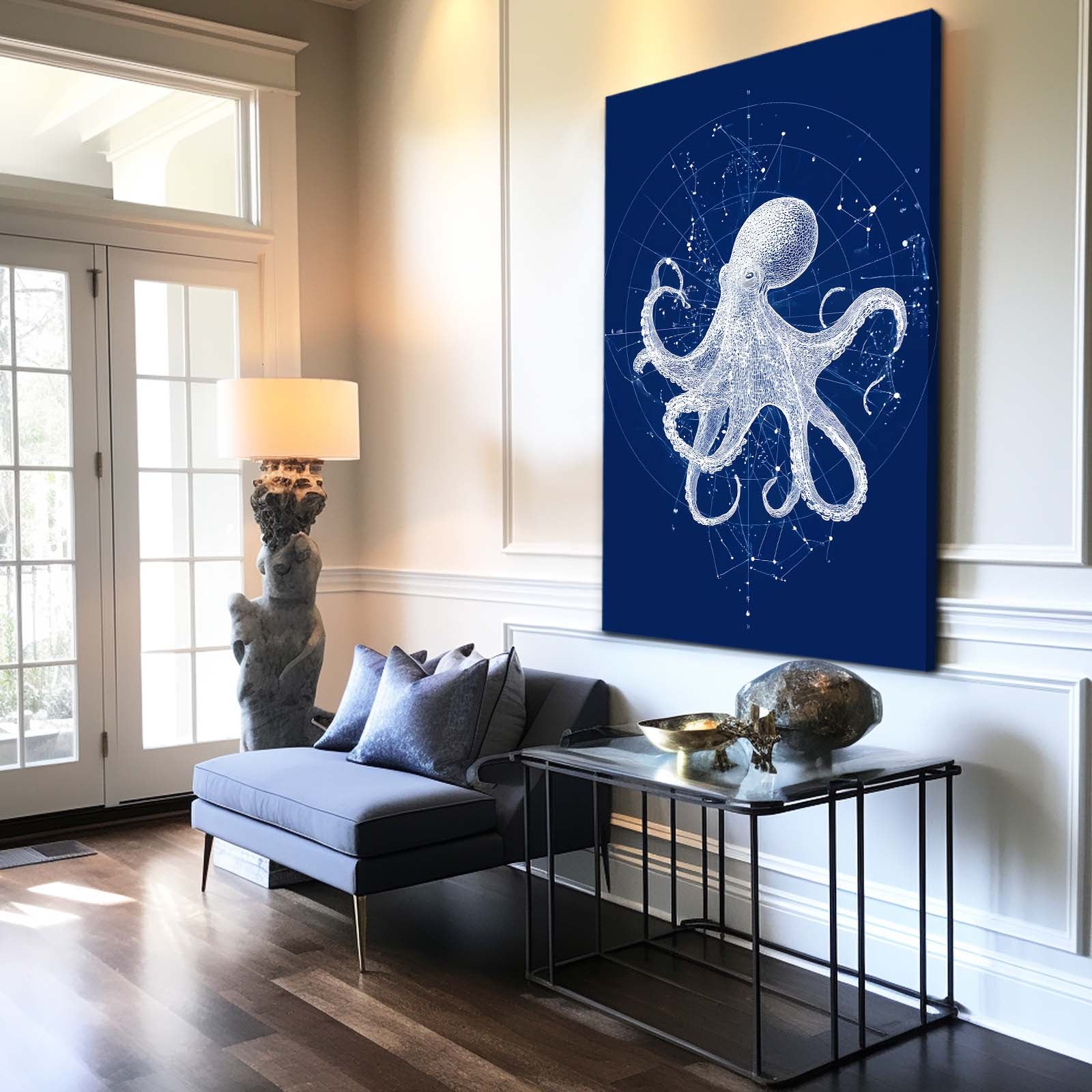 Constellation Chart Octopus Wall Art – styled in a furnished interior