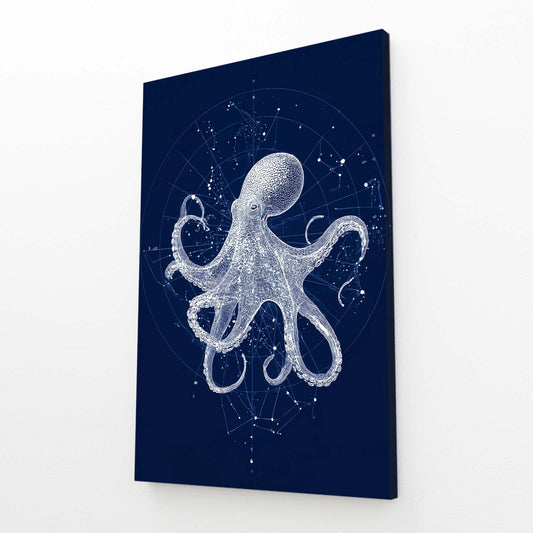 Constellation Chart Octopus Wall Art – angled canvas view on white background