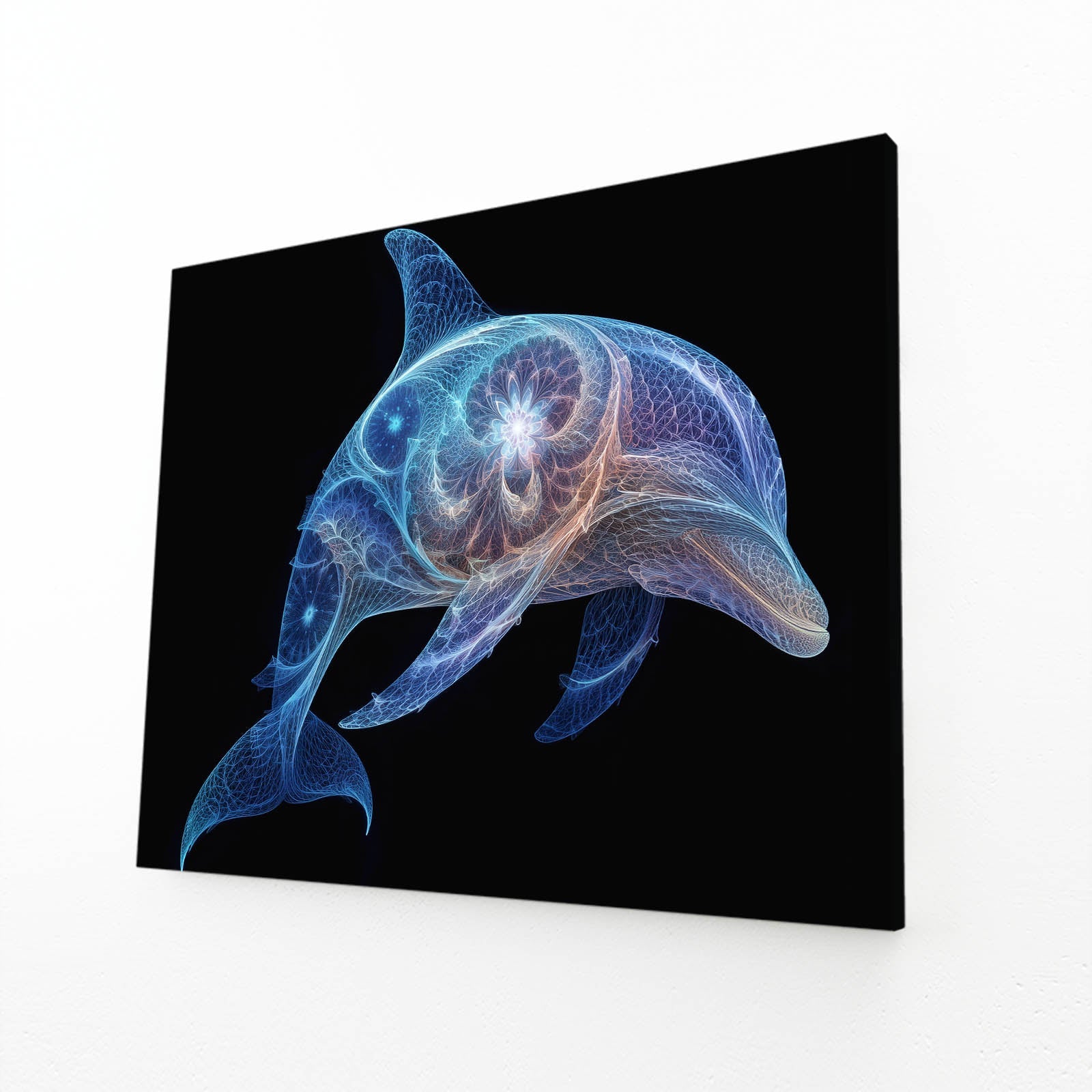 Constellation Dolphin Wall Art – angled canvas view on white background