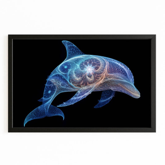 Constellation Dolphin Wall Art – with Premium Black wood frame on white background