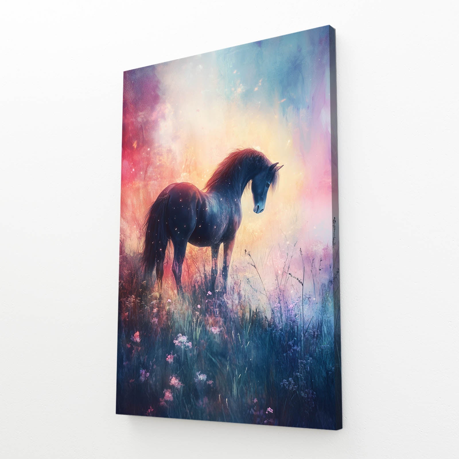 Contemporary Horse Wall Art – angled canvas view on white background